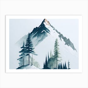 Mountain And Forest In Minimalist Watercolor Horizontal Composition 236 Art Print