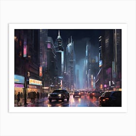 New York City At Night Paintings Art Print Art Print