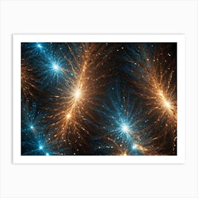 A Dark Background With Multiple, Glowing, Blue And Gold Lights Resembling Stars Or Galaxies Art Print