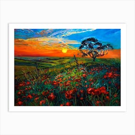 Sunset Over Poppies Art Print