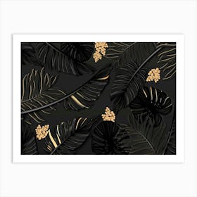 Black And Gold Leaves Art Print