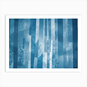 Abstract Image Of A Series Of Vertical Blue Stripes, With A Subtle, Blurred Pattern Overlayed Art Print