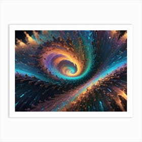 Abstract Swirling Pattern With Streaks Of Orange, Blue, And Purple Colors, Resembling A Vortex Of Light Art Print