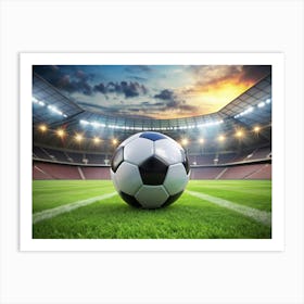 Soccer Ball On A Green Field In A Stadium Art Print