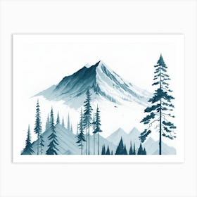 Mountain And Forest In Minimalist Watercolor Horizontal Composition 230 Art Print