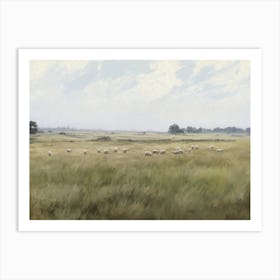 Vintage Sheep Grazing Painting Art Print