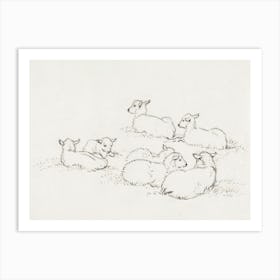 Six Lying Lambs, Jean Bernard Art Print