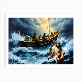 Jesus Saving Peter - Ai Art Print