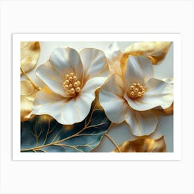 Gold And White Flowers 6 Art Print