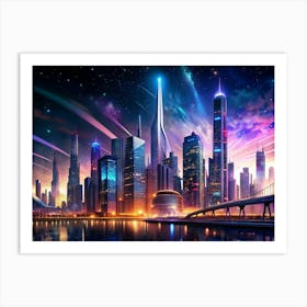 Futuristic Cityscape At Night Art Print