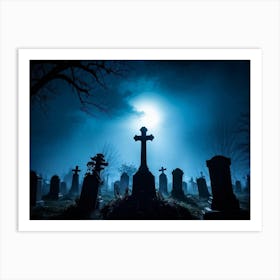 Death Fear Rising Full Fog Gravestone Dark Night Evil Background Holiday Horror Undead (29) Art Print