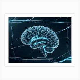 Human Brain With Blue Glowing Network Connections 2 Art Print