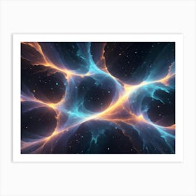 A Cosmic Web Of Blue And Orange Energy Filaments Intertwines In The Vast Expanse Of Space, Dotted With Distant Stars, Illustrating The Interconnectedness Of The Universe Art Print