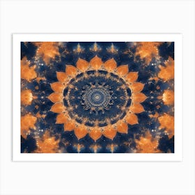 A Vibrant And Intricate Mandala, With Orange And Golden Accents, Creating A Spiritual And Mystical Design On A Dark Background Art Print