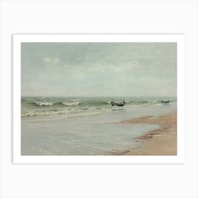 Vintage Painting Boats On The Beach Art Print