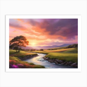 Sunset In The Countryside Paintings Art Print Art Print