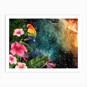 Tropical Synthwave Space Garden #16: Parrot Art Print