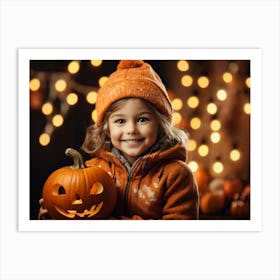 Little Girl Holding A Pumpkin Art Print