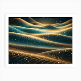 A Textured Landscape Of Golden Sand Dunes With Sparkling Turquoise Lights, Evoking A Sense Of Mystery And Magic Art Print