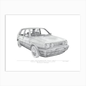 Volkswagen Golf Mk2 Pencil Illustration Poster