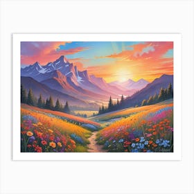 Sunset In The Mountains 4 Art Print