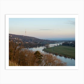Elbe river and trees in Dresden at sunset Art Print