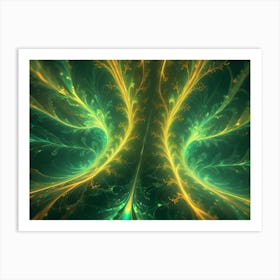 Abstract Background With Swirling, Organic Shapes And Glowing Light In Shades Of Green And Yellow Art Print