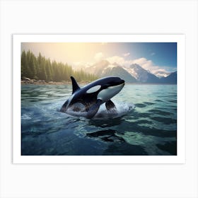 Realistic Orca Whale Photography Splashing Out Of Water Art Print