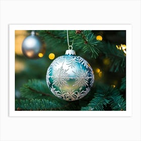 A Meticulously Detailed Geometrical Bauble Delicately Poised On The Thin Frost Dusted Branches Of (1) 4 Art Print