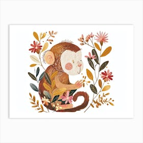 Little Floral Baboon 3 Art Print