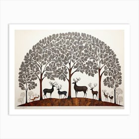 Default Traditional Gond Art From India Of Deer And Trees Agai 1 Art Print