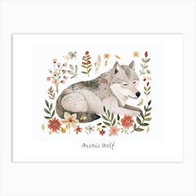 Little Floral Arctic Wolf 2 Poster Art Print