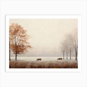 Autumn Countryside Cows Painting Art Print