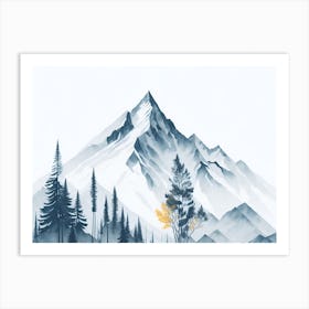 Mountain And Forest In Minimalist Watercolor Horizontal Composition 358 Art Print