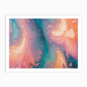 Abstract Image Of Swirling, Iridescent Colors In Shades Of Blue, Teal, Purple, Orange, And Yellow 3 Art Print