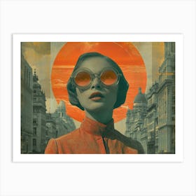 Typographic Illusions in Surreal Frames: Woman In Sunglasses Art Print