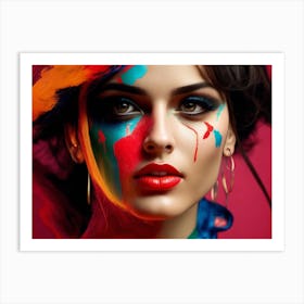 Portrait Of A Woman With Colorful Makeup Art Print