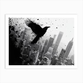 Crow Flying Over City Art Print