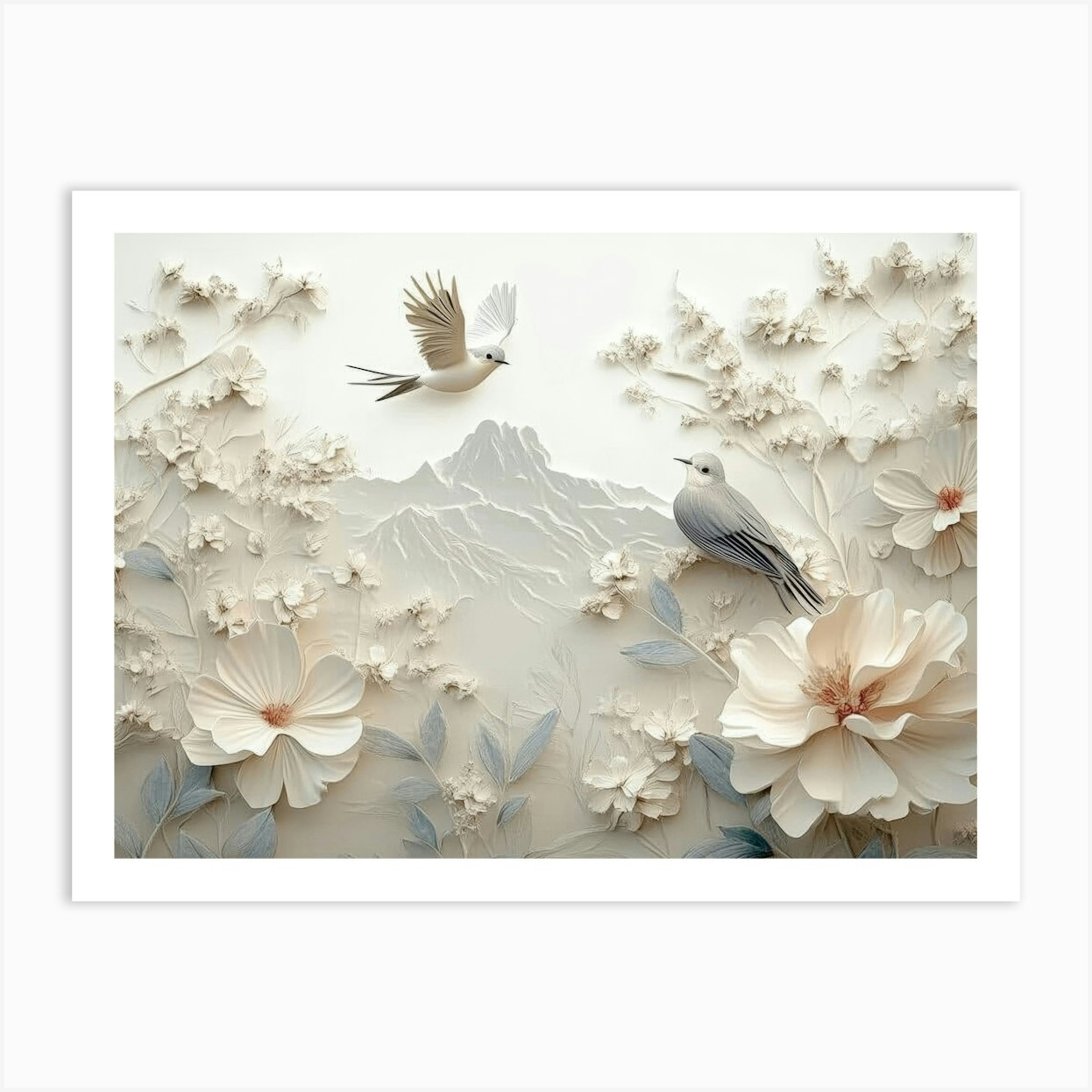 3d Floral Art With A Light Simple Background Art Print by Divine Studio
