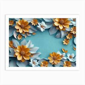 Flowers On A Blue Background 9 Art Print