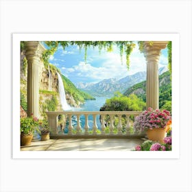 Balcony Overlooking A Waterfall Art Print