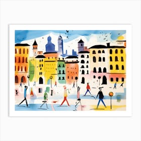 Milan Italy Cute Watercolour Illustration 1 Art Print