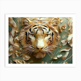 3d Tiger Art Background Golden Art Print