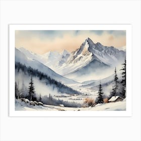 Vintage Muted Winter Mountain Landscape (23) 1 Art Print
