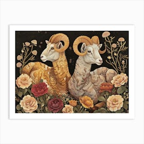 Floral Animal Illustration Ram 4 Art Print