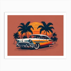 Vintage Car At Sunset Art Print