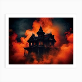 A Haunted House With Fiery And Skittish Autumn Colors Forms The Centerpiece Of A Mysterious Hallowee 2 1 Art Print