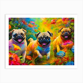 Pugs In The Garden Art Print