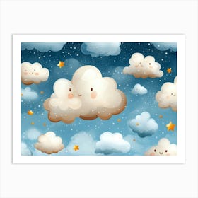 Seamless Cartoon Clouds Pattern, Textured Background 1 Art Print