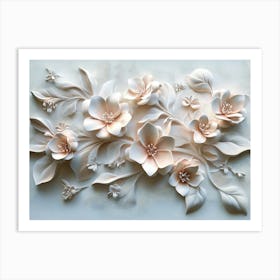 3d Flowers On A Wall. 3d Cherry Blossom Branches With Raised Petals And Pastel Hues Art Print